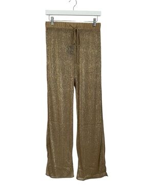 Lulus Women’s Sparkling Seas Gold Lurex Swim Cover-Up Flowy Pants Sz M NWT New